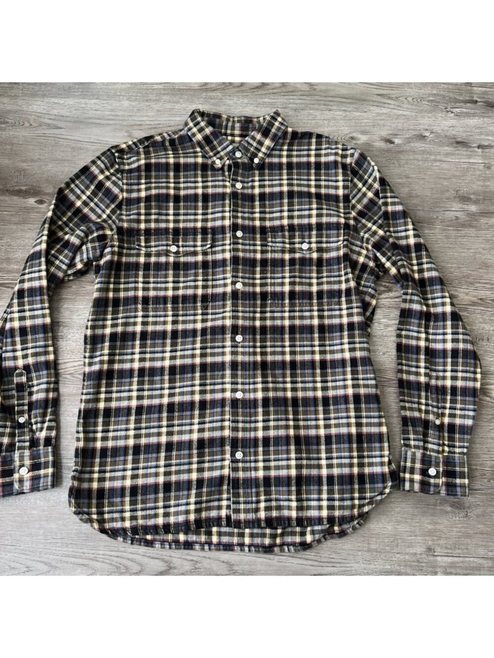 Everlane Flannel Button Down Shirt Mens L Brown Plaid Cotton Long Sleeve